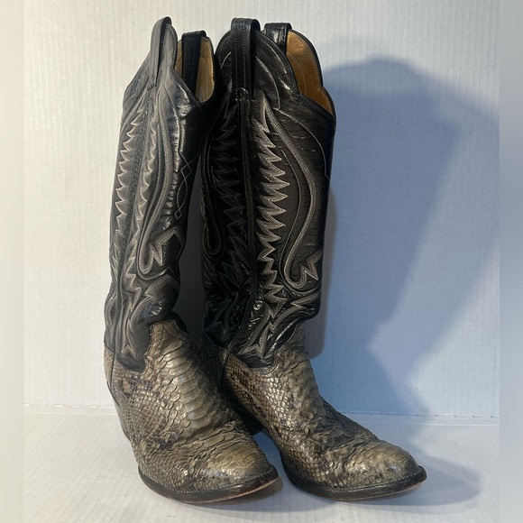 ❗️ Women’s Western Cowboy Cowgirl Black Leather Snakeskin Boots Size 6 Panhandle - Picture 2 of 14
